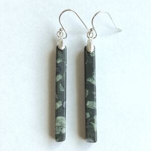 Chinese Writing Stone Gemstone Earrings with 925 Sterling Silver Findings